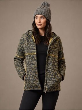 Newland Sz L Abstract Print Grey Yellow Outdoor Hooded Jacket